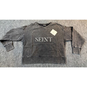 SEINT Womens M Gray Acid Wash Crewneck Sweatshirt Logo Minimal Streetwear